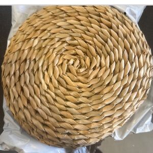 Yoga 12 x 12“Boho natural straw woven floor cushion round or outdoor cushion